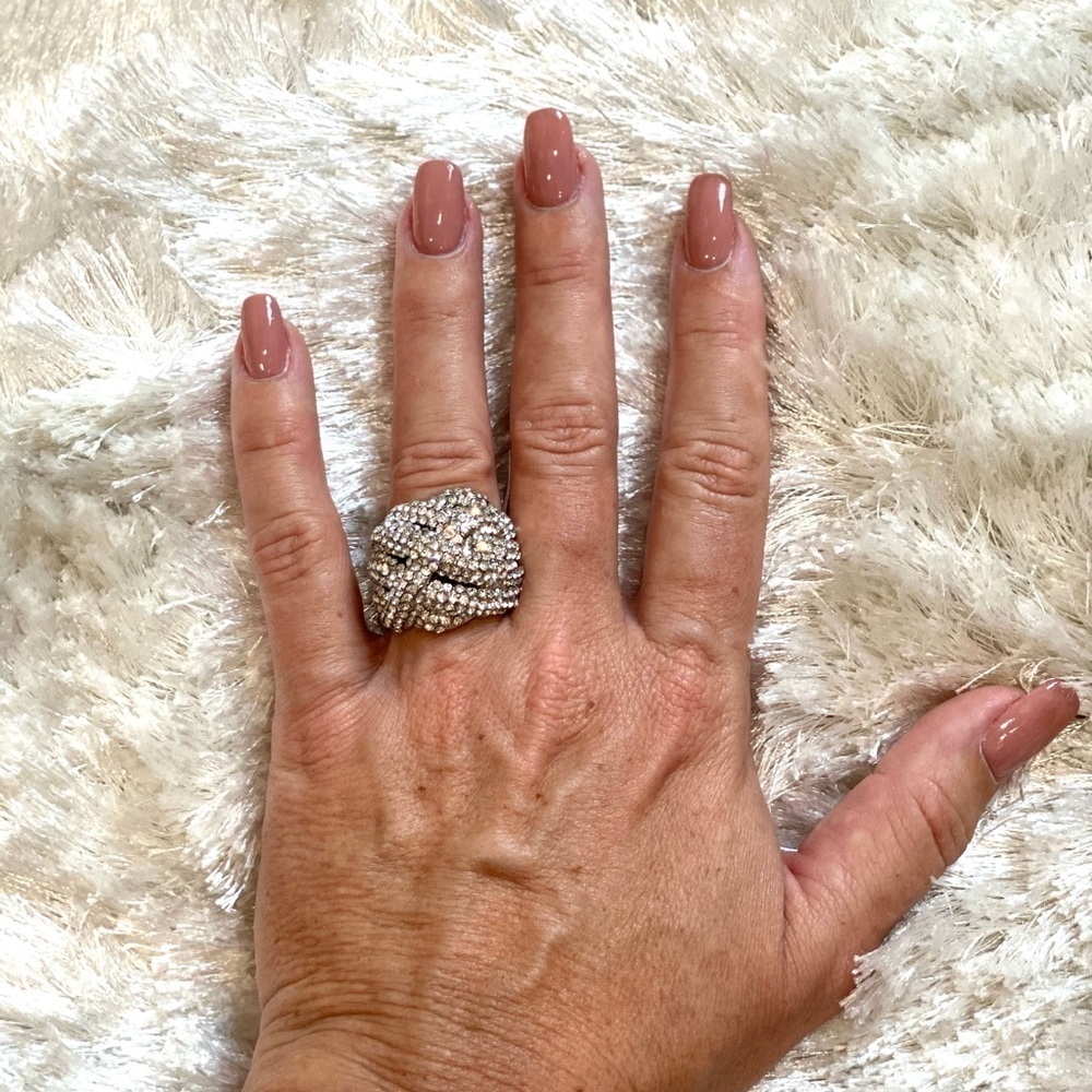 Rhinestone Glam Stretch Chunky Statement Ring New